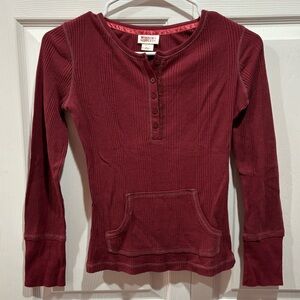 MOSSIMO Girl’s Button Down V Neck Long Sleeve Shirt Top - burgundy, size M(7/8)